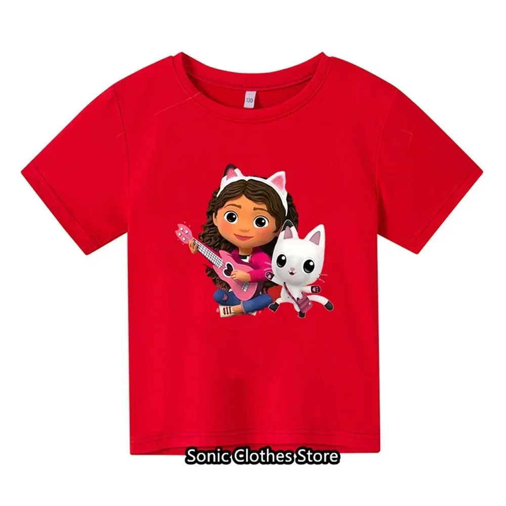 2024 New Gabby Doll House T-shirt Children's Short Sleeve Boys Cartoon Gabby Cat Girls Casual Short Sleeve 5