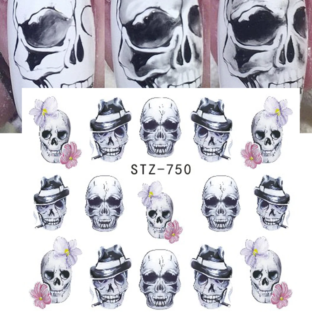 Nail Stickers 1x Skull Bone Water Self Adhesive Halloween Slider Tattoo Big Eye Horror Decals for DIY Decor Wrap CHSTZ731-734 nail stickers,nail decals,nail art decoration