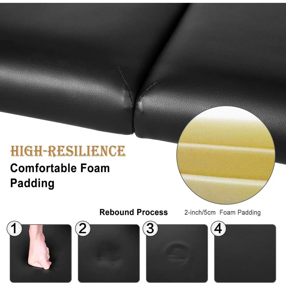 Portable 84 Height-Adjustable Black Massage Table with Carrying Bag for SPA Treatments
