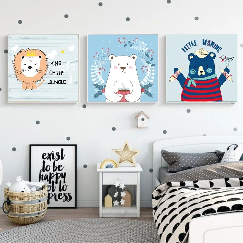 

Angel's Art Unframed Cartoon Lovely Lion Bear Penguin Print Home Decor Canvas Painting