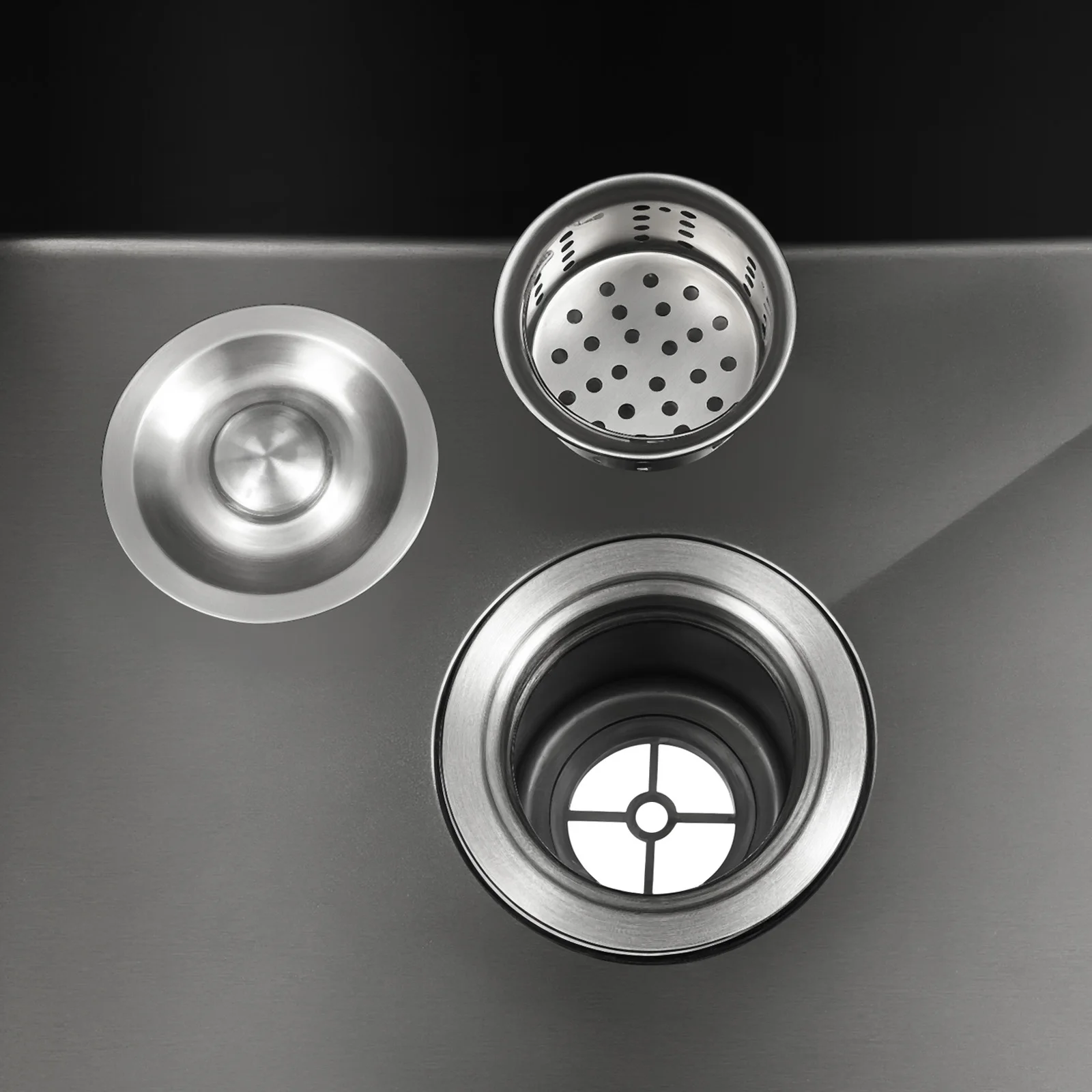 16,14 x 12,01 in 201 schwarzes Edelstahlspülbecken mit X-förmigem Abtropffläche, Abflusskorb, Seifenspender, Anti-Überlauf-Küchenspüle – Detail 10
