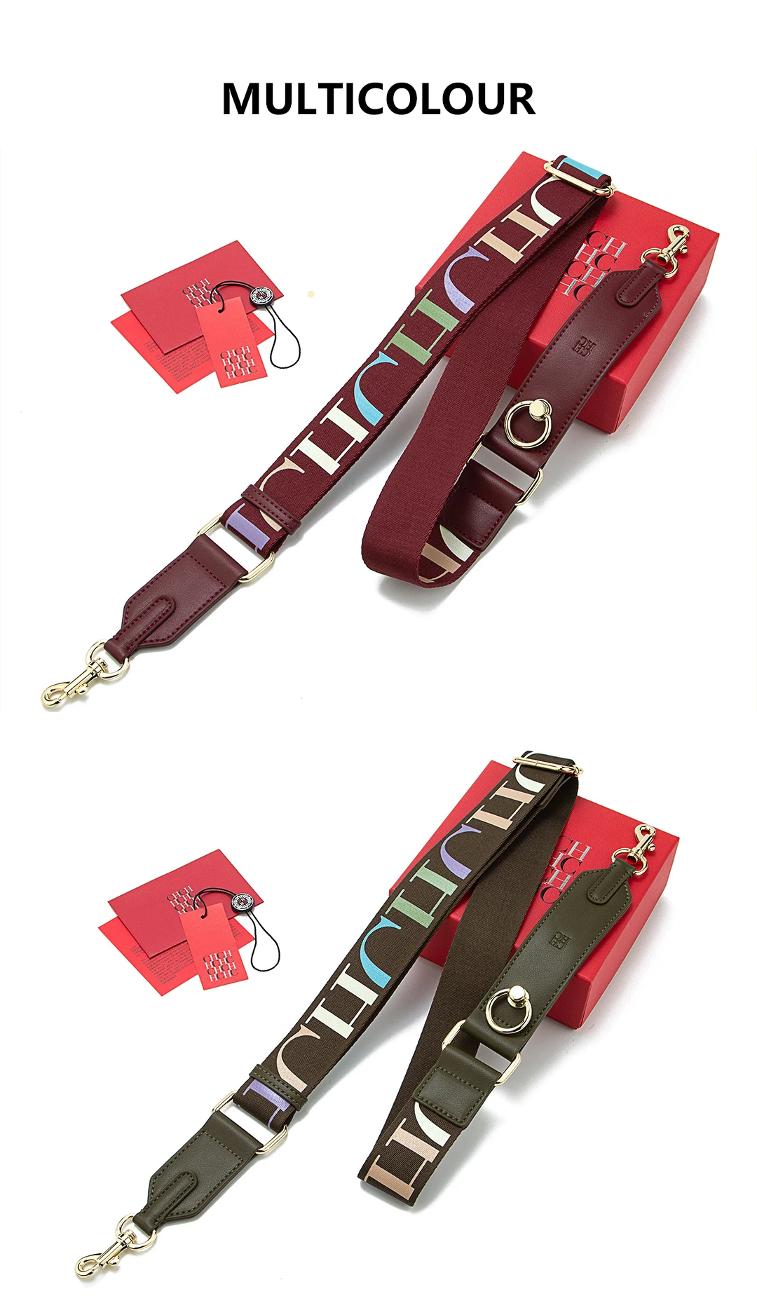 CH Wide Shoulder Bag Strap Set With Monogram Print Leather Accents And Heavy Duty Metal Hardware For Daily Use