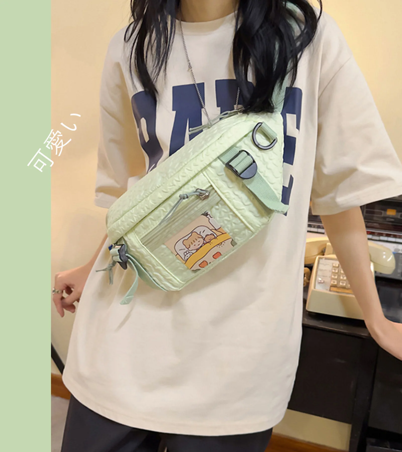 Fanny Pack ItaBag Clear Crossbody Chest Bag Kawaii Pleated Belt Bag Pin Display Bag for Anime,Sport and Daily Use