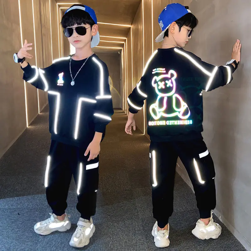 Плюшевый костюм для мальчиков сезон осень-зима сетчатая спортивная одежда с