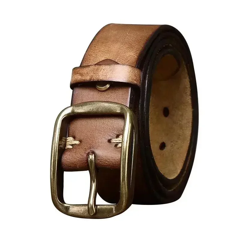 

Copper Cowhide Casual Luxury Cintos Quality Thick High Male Buckle Leather Retro Strap Width Men Belt Jeans
