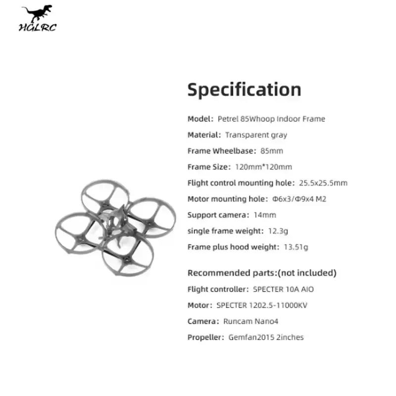 Détail du connecteur et de la batterie du HGLRC Petrel 85 Whoop Drone FPV Micro 2S Brushless, prêt à l'emploi.