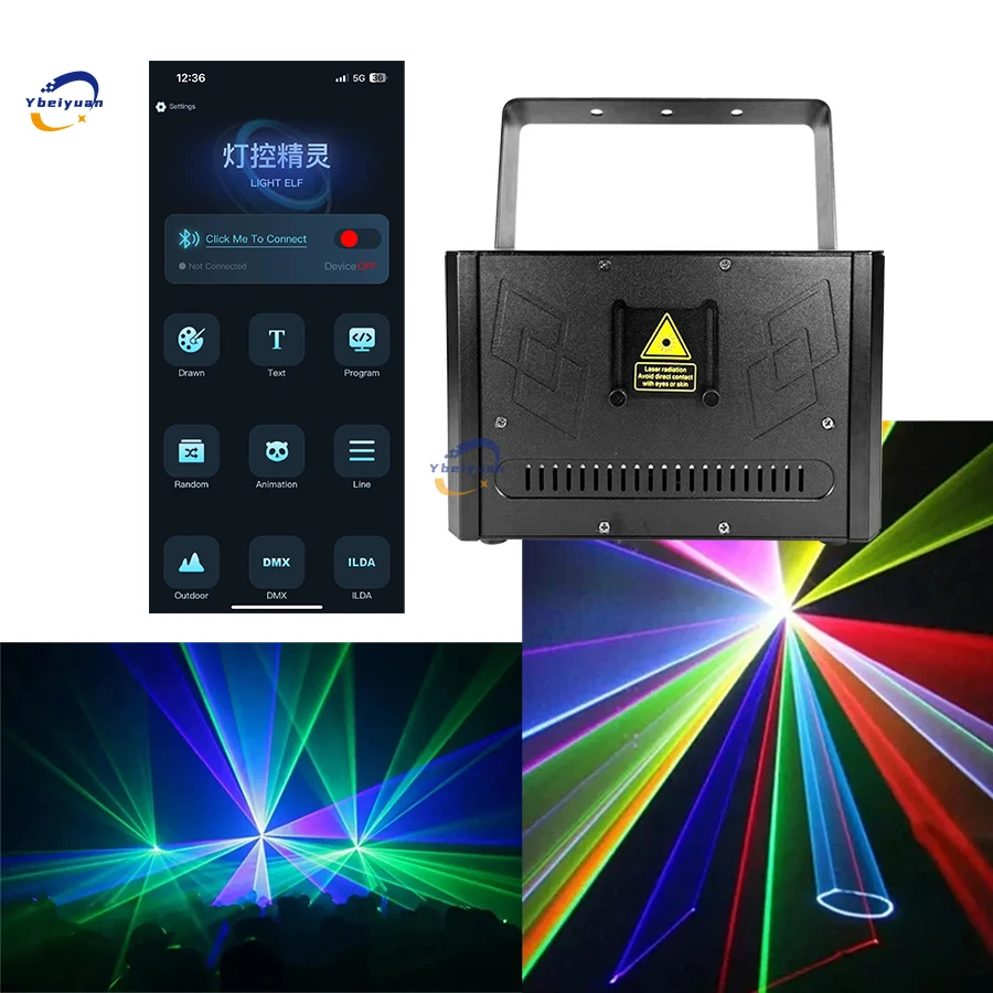 RGB Animation Laser Light 15W Laser Projector with Bluetooth APP, ILDA FB4 DMX Control Disco Party Wedding Christmas Stage Light 2
