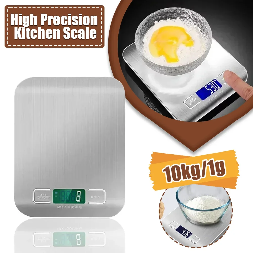 고정밀 스테인레스 스틸 전자 저울, 가정용 휴대용 전자 디지털 식품 스낵 계량 베이킹 도구, 10kg/1g