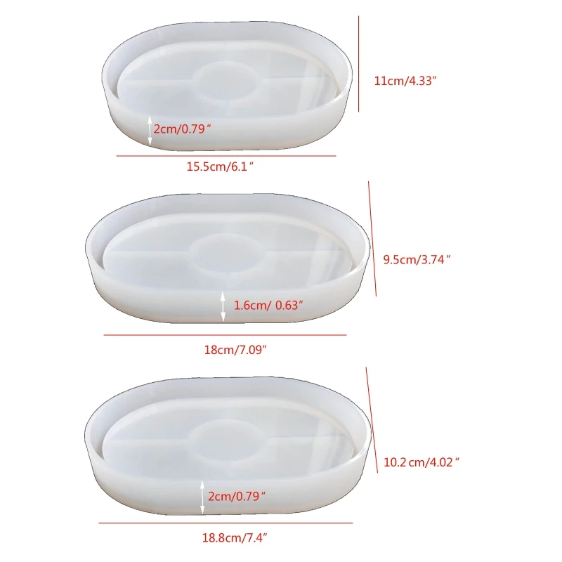 3 Pcs Large Small Oval Trays Epoxy Resin Mold Ashtray Concrete Flower Pot Silicone Mould DIY Crafts Mold