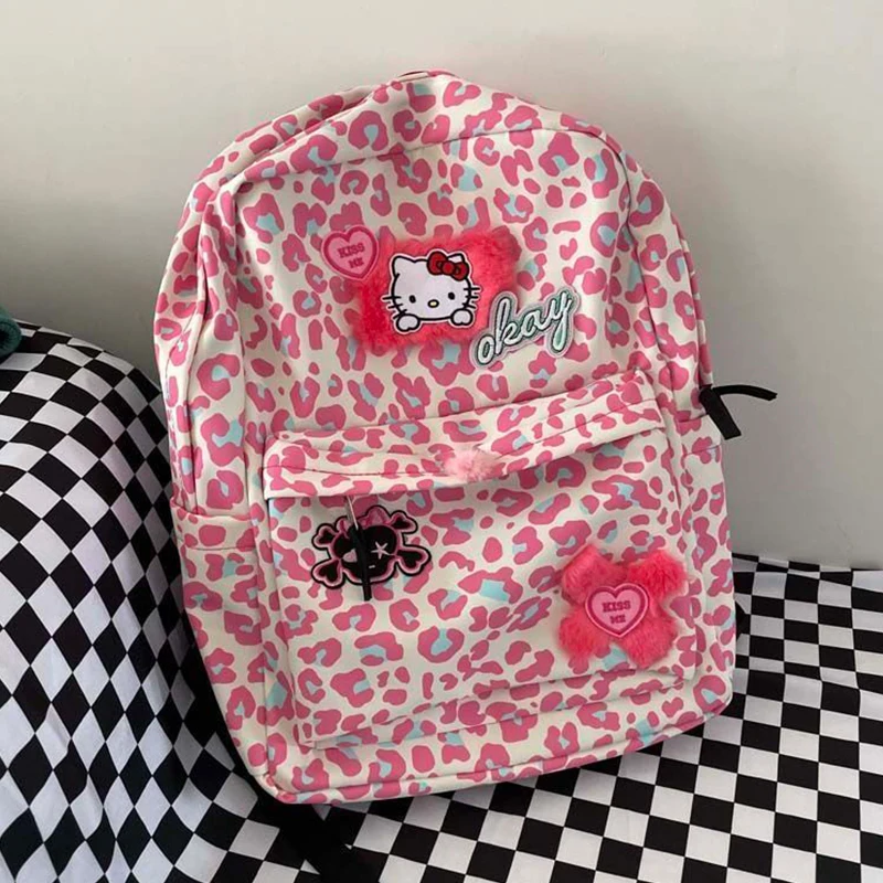 

Hello Kitty Schoolbag Sanrio Kawaii Pink Anime Cartoon Leopard Print Backpack Cute Waterproof Student Laptop Bag Christmas Gifts