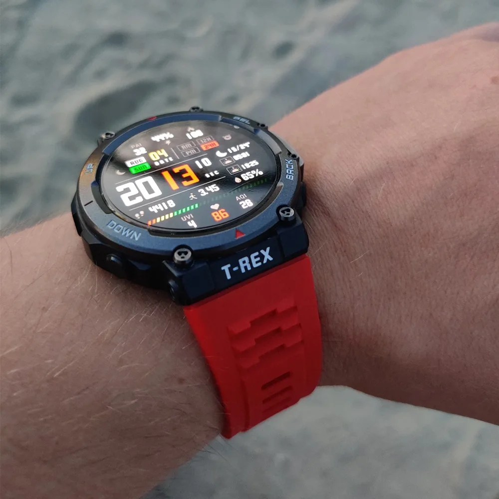 Amazfit T-Rex 2 용 실리콘 밴드 스트랩 Smartwatch 액세서리 남성용 두꺼운 실리콘 스포츠 팔찌 도구가있는 여성용 시계 밴드