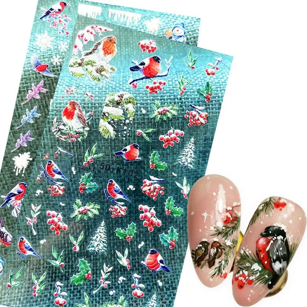 

Winter Snowflakes Sliders Embossed Bird 5D Nail Decals Christmas Nail Art Stickers DIY Nail Art Decoration Manicure Design