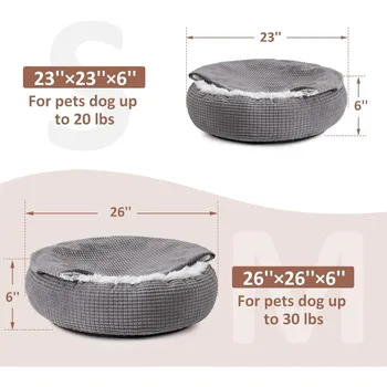 Small Dog Bed with Blanket Attached, Round Calming Hooded Cozy Cave Dog Beds for Small Dogs, Soft Plush Cuddler Puppy Pet Bed 6