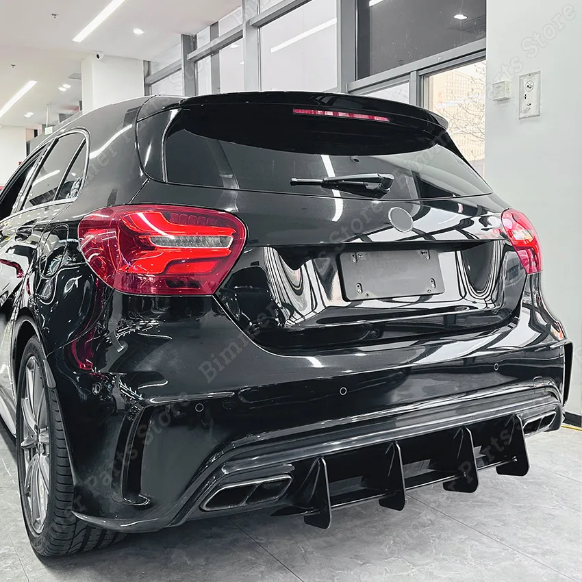 메르세데스 벤츠 A 클래스 W176 A45 AMG 2013-2018 용 자동차 리어 범퍼 디퓨저 스플리터 스포일러 바디 키트, 글로스 블랙 PP 플라스틱
