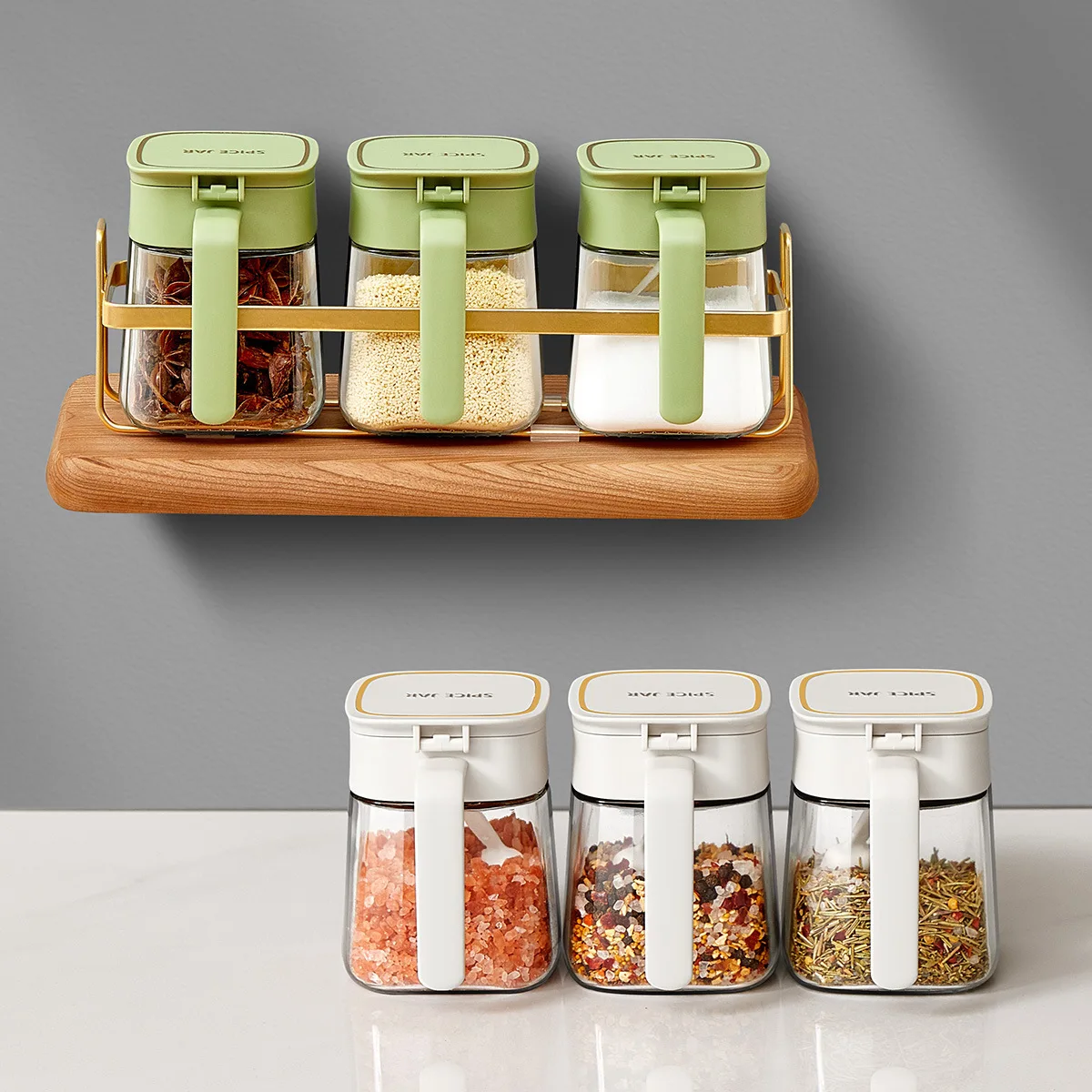 Seasoning box, household kitchen, combination set, glass seasoning jar, salt and pepper jar, storage box seasoning bottle jar 4
