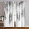 2pcs, Creative Curtains 2D print Gray & White Feather Print Polyester (without rod) Decorations For Home Perfect for Living 1