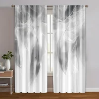 2pcs, Creative Curtains 2D print Gray & White Feather Print Polyester (without rod) Decorations For Home Perfect for Living 1