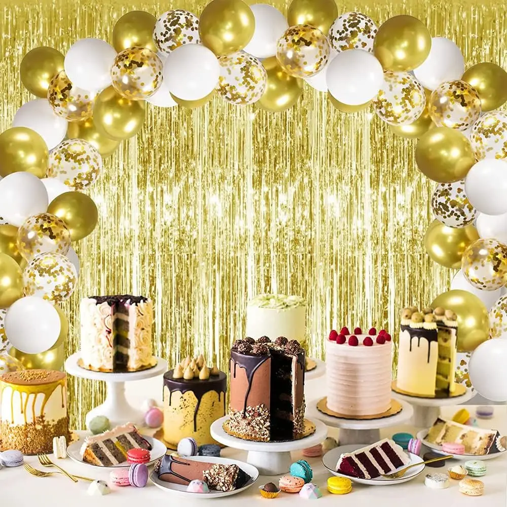 3 Stück, Hintergrund Metallic Streamer Goldfolie Fransen Vorhänge für Geburtstag, Weihnachten, Abschlussfeier, Bachelorette Party Streamer Dekor – Detail 9