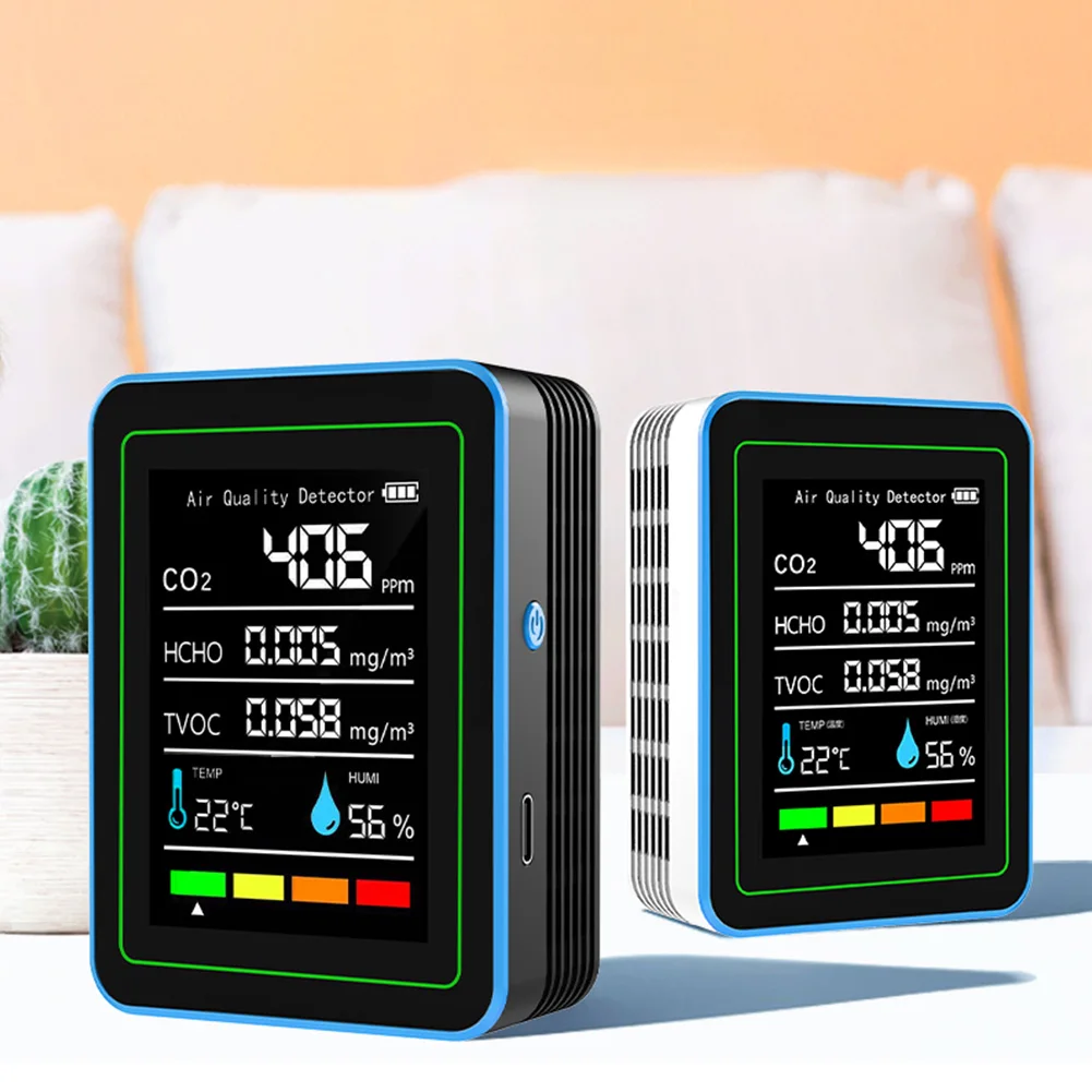 5-in-1 Air Quality Monitor Indoor Air Quality Meter USB Charging CO2 Detector Portable Tester for Home Office School