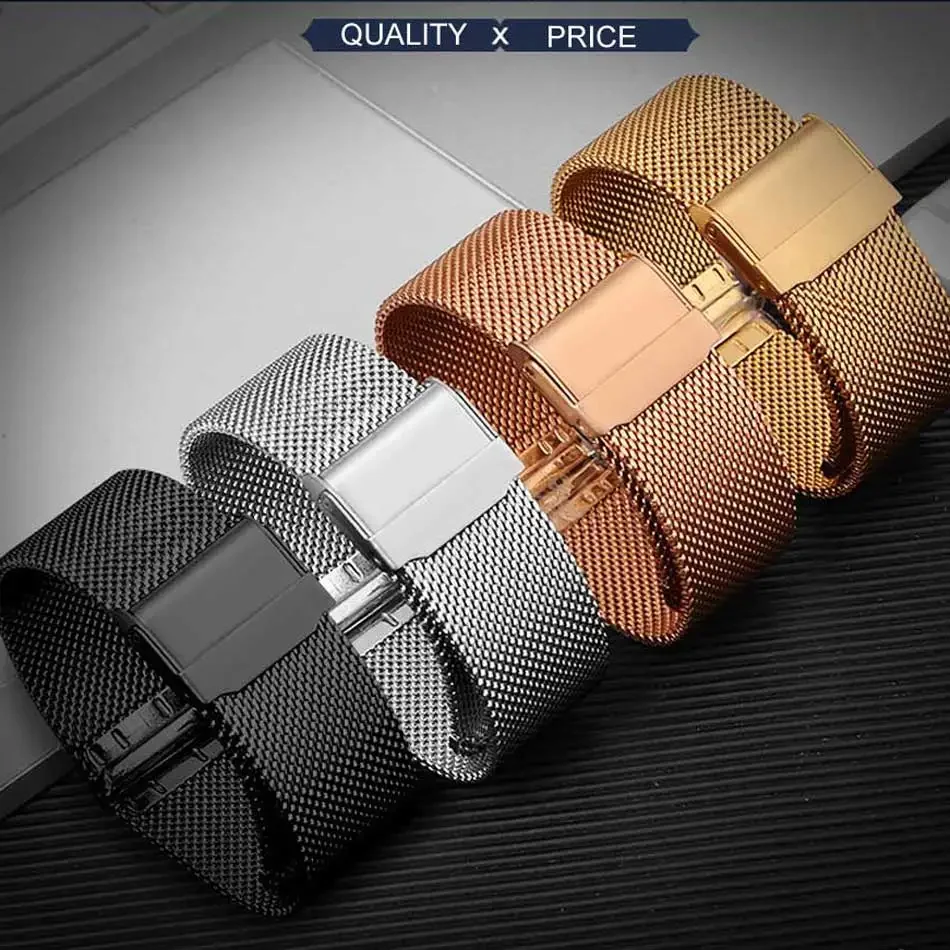 Elegant Milanese Stainless Steel Watch Band - Multiple Sizes - Black and Rose Gold Options