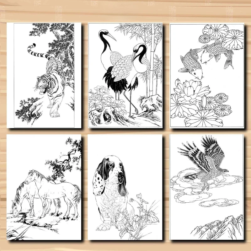Meticulous Painting Manuscript Flowers Birds Character Animal Chinese Painting Line Draft Ripe Rice Paper Copying Coloring Draft