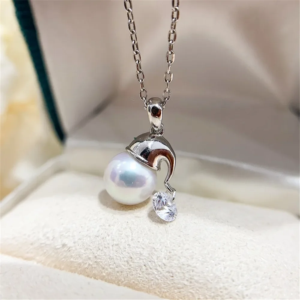 

DIY Pearl Accessories S925 Sterling Silver Pendant with Empty Christmas Hat Style Necklace Pendant for Women Fit 7-9mm Beads