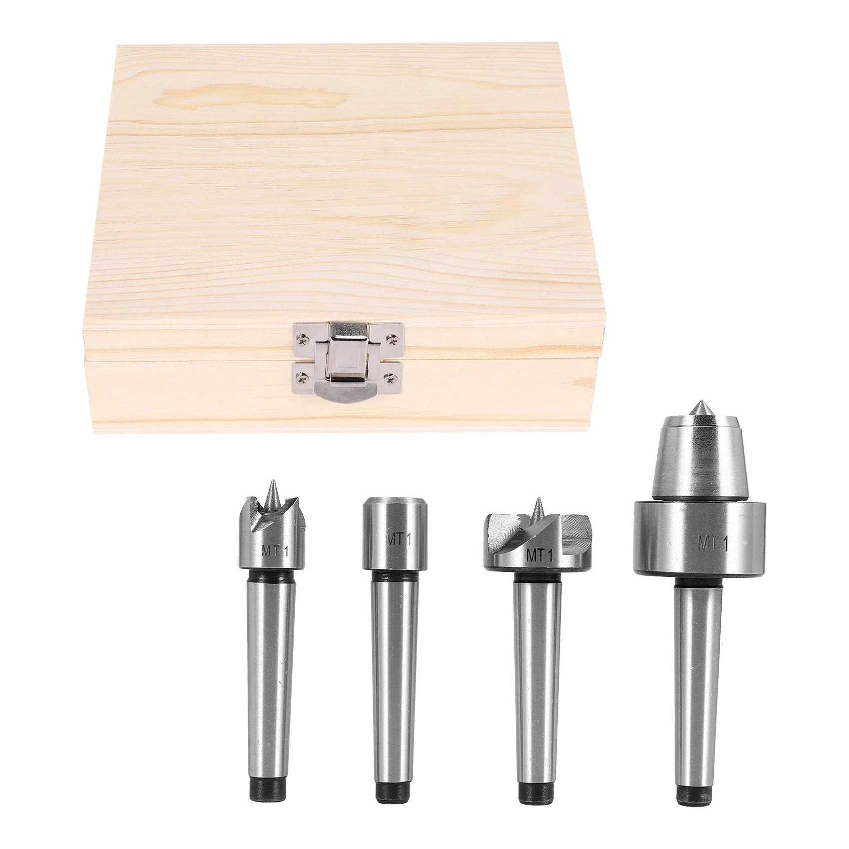 4 Pezzi Mt1 Tornio In Legno Live Center E Drive Spur Cup Mt1 Arbor Con Custodia In Legno