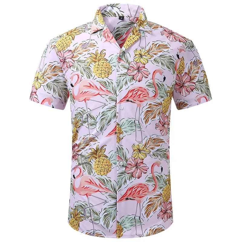 thumbnail image 1 of Camisa de manga corta de poliéster de verano para hombre, con estampado de hojas de madera, camisas hawaianas para playa, blusa informal para hombre, ropa para hombre, 1 of 5