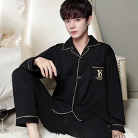 Ensemble de pyjamas en coton pour hommes, cardigan à manches longues, grande taille, modèles de vêtements pour la maison, vêtements de nuit à carreaux, automne, hiver, 2 pièces par ensemble 4