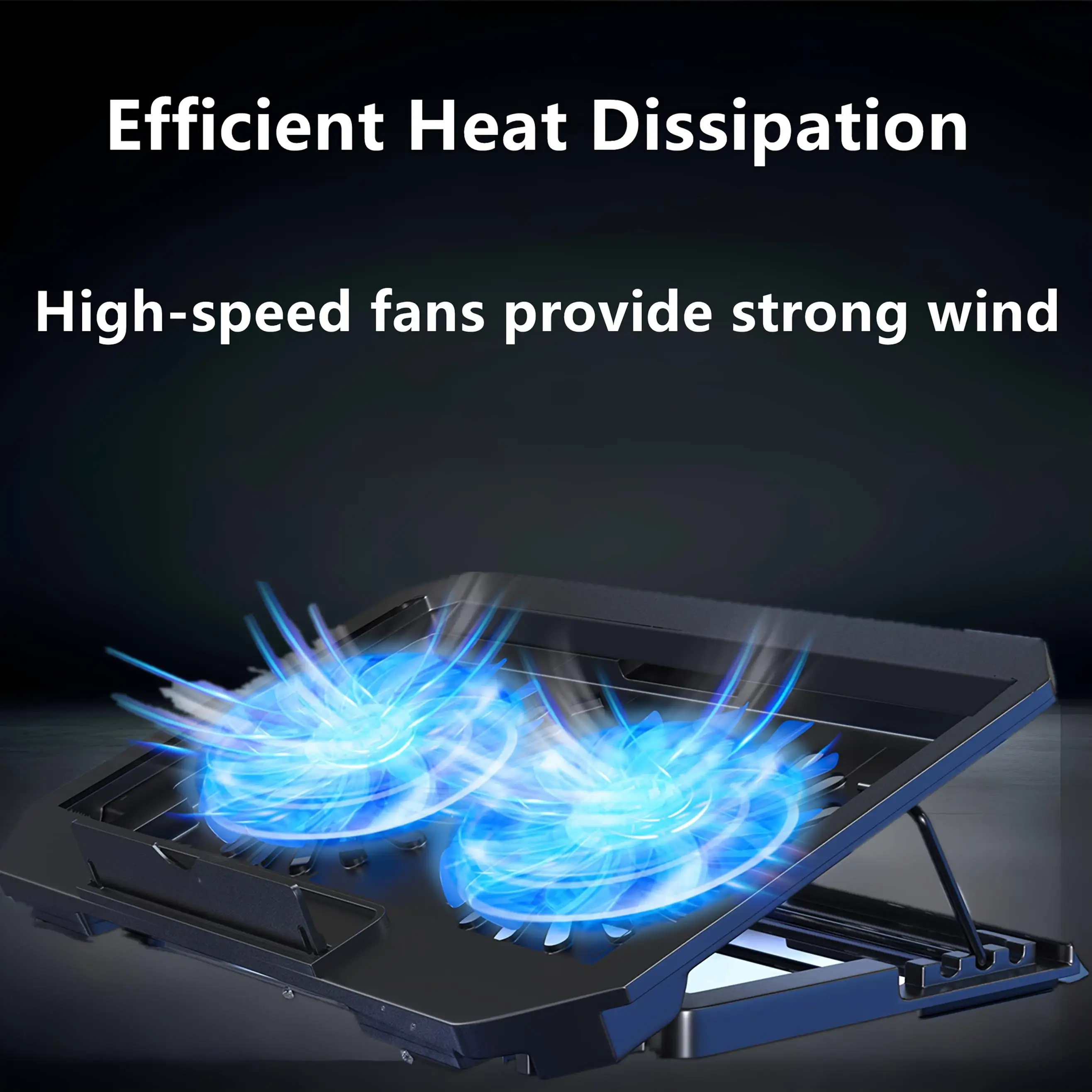 USB Gaming Laptop Cooling Pad Adjustable Bracket - Blue LED Fan Display, Compatible With 11-17 Inch Laptop, Durable_voghion.com