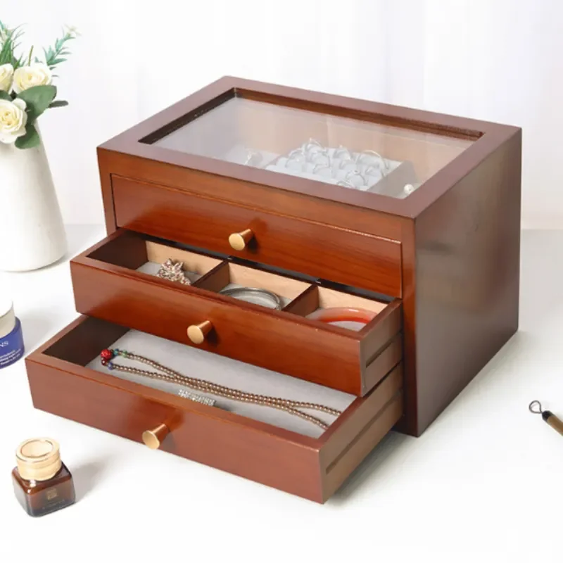 

Wood Jewelry Box Velet Necklace Bracelet Earrings Rings Jewelry Boxes for Women Accessories Display Stand Storage Organizer