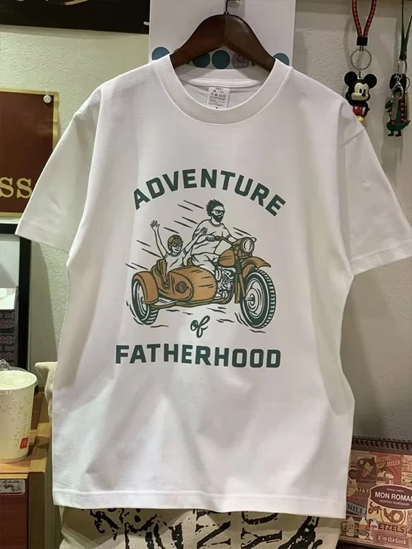 2025년 신상 순면 빈티지 아메리칸 스타일 여름 신상 루즈핏 프린트 라운드넥 ..