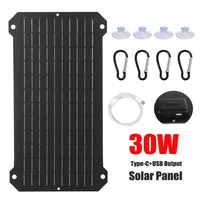Panneau solaire monocristallin Portable 30W, sortie USB + type-c, chargeur extérieur, batterie externe pour Camping, téléphone, tablette, caméra, ventilateurs 1