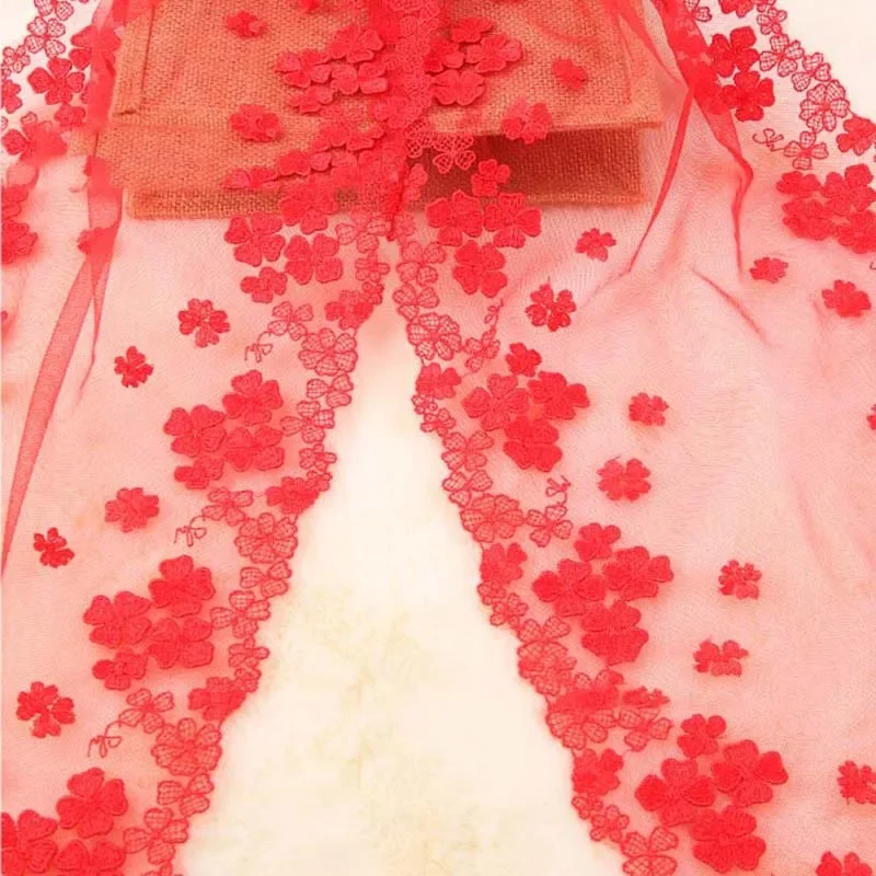 

15 Yards White Red Tulle Lingerie Material Embroidery Trim Two Tones Fancy Flower Lace Fabric for Dress