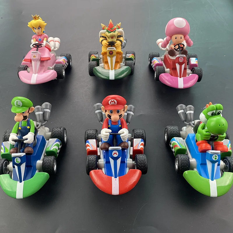 6PCS/set Super Mario Pull Back Car Green Yoshi Bowser Luigi Toad