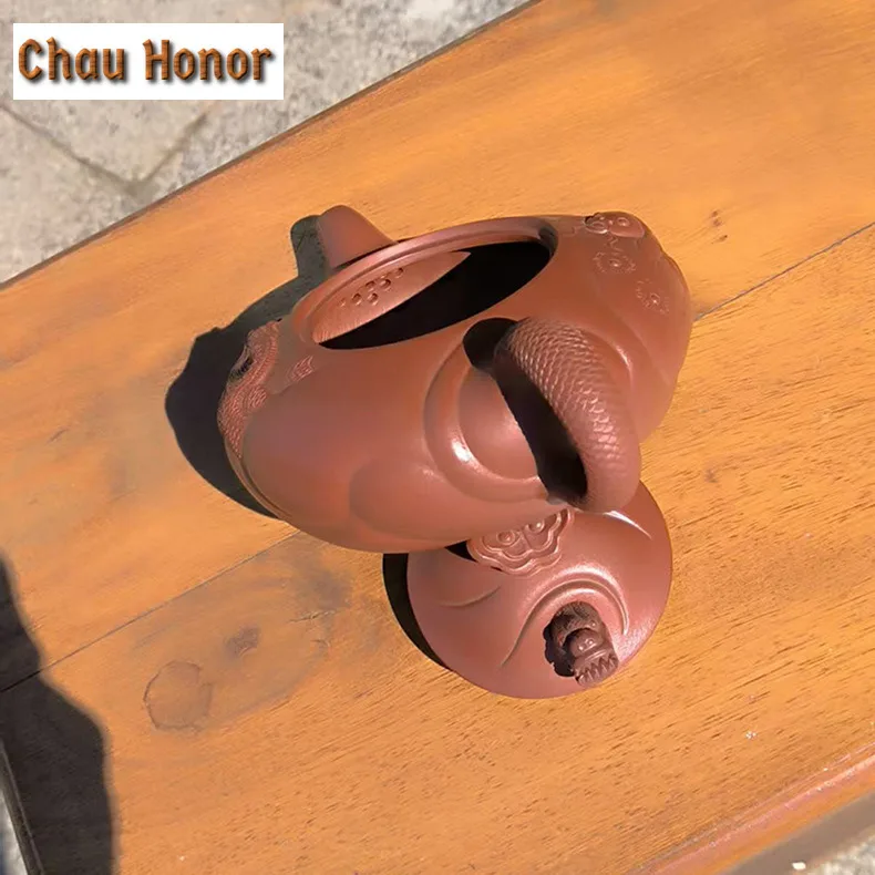 360ml Retro Yixing Purple Clay Teapot Handmade Fish To Dargon Pot Raw Ore Dahongpao Mud Tea Infuser Kettle Chinese Zisha Teaset