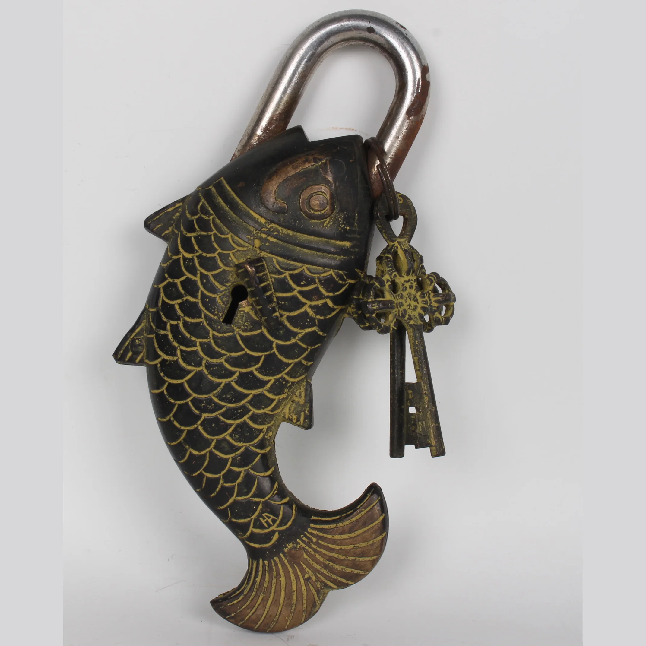 

Китайская античная народная коллекция, ручная работа, Чистый медный замок для рыбы, украшения для дома, выставки