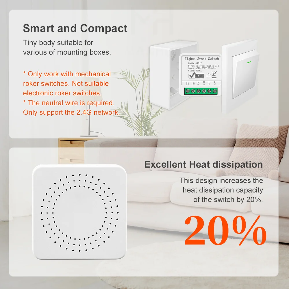 16A ZigBee3.0 Smart Light Switch, Home Automation Mini DIY Breaker, Supports 2 Way, Work With Zigbee2MQTT Home Assistant