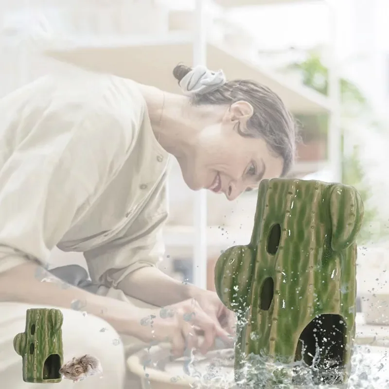 Casetta per criceti e ratti, gabbia in ceramica a forma di cactus per riccio, gabbia per criceti e conigli, prodotti per animali domestici, cincillà - immagine 4