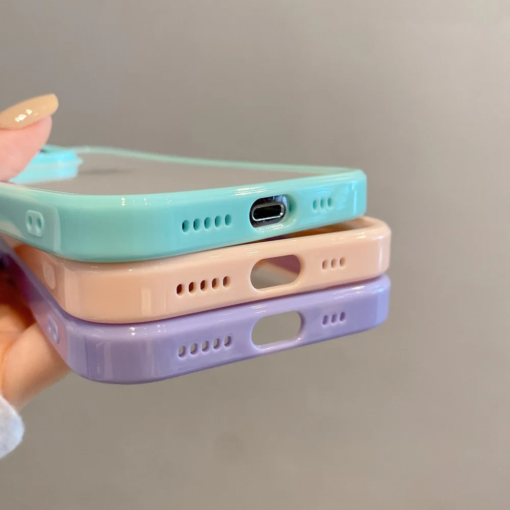 Transparent Candy Color Bumper Phone Case For iPhone 15 14 13 Mini 12 11 Pro Max XR XS X 7 8 Plus SE3 Soft Shockproof Back Cover