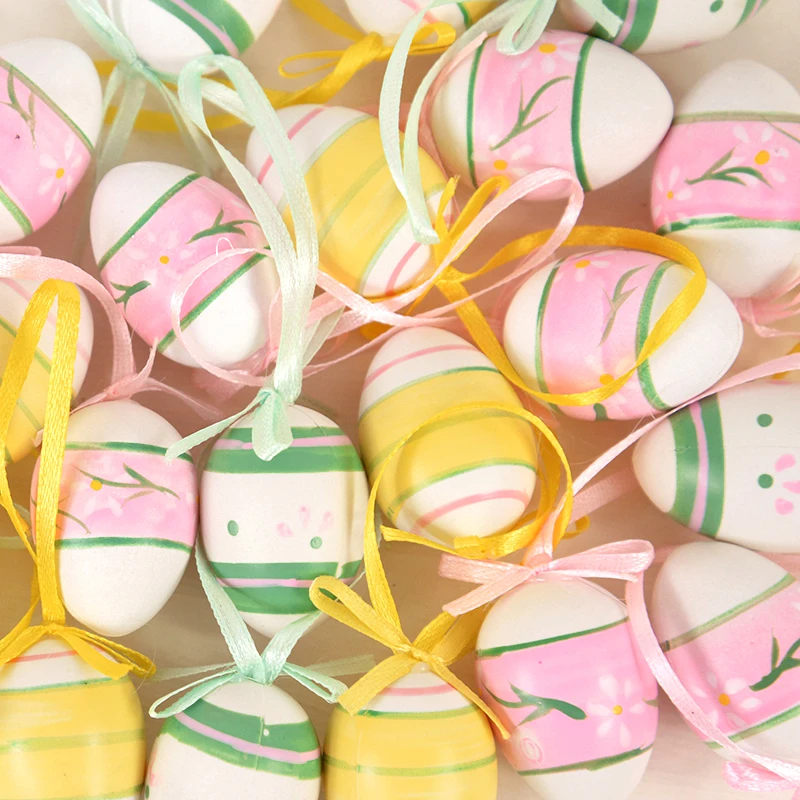 

12pcs Easter Eggs Colorful Flower Painted Bird Egg Hanging Ornament DIY Craft Happy Easter Party Decorations for Home Kids Gifts