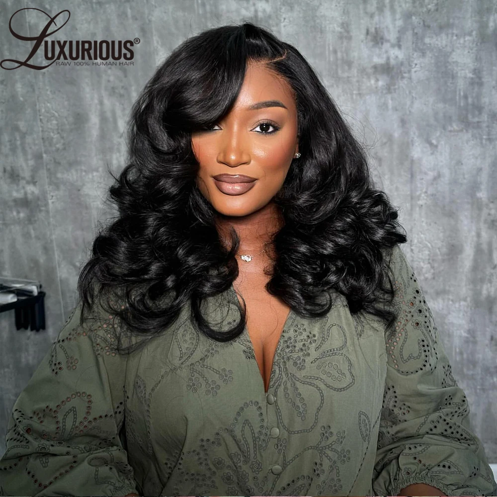Human Hair Wig lace front wigs Blow-Out Inspired Layered Ombre Blonde Colored Wig High Density 13x6 Lace Front Wig Glueless Wear And Go With Curtain Bangs