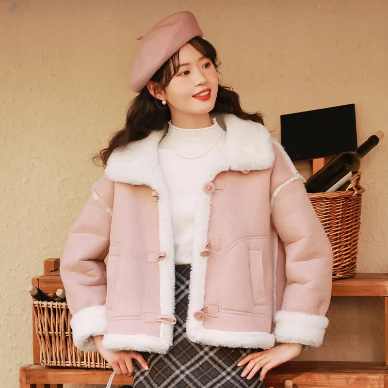 Fur Integrated Coat Winter Women Plus Velvet Thickened Faux Lamb Wool Jacket Female Loose Stand Neck Casual Versatile Outerwear