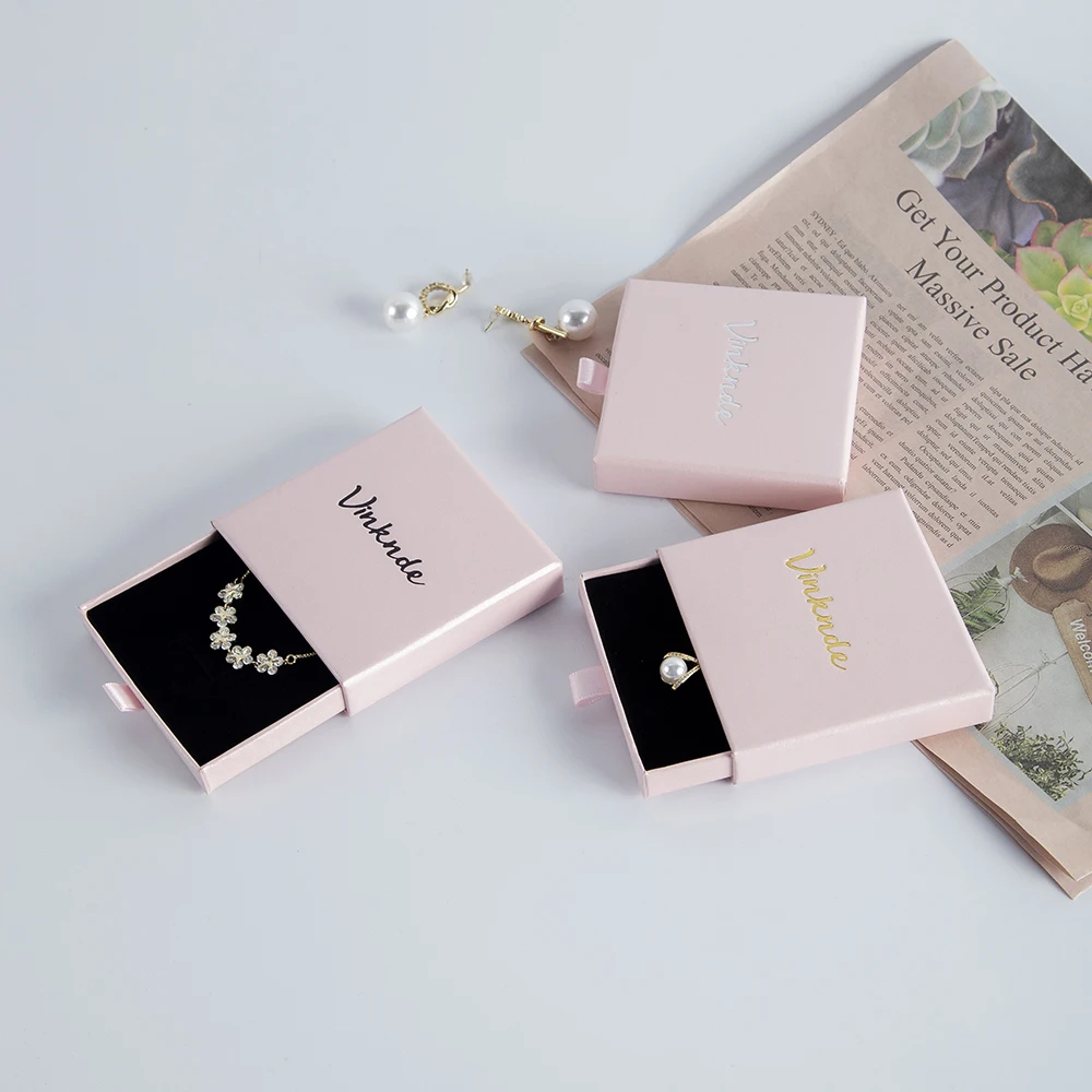 

24-Pack Bulk 10x10x2cm White Black Cardboard Drawer Jewelry Box Custom Logo Sliding Earrings Necklace Bracelet Storage Gift Box