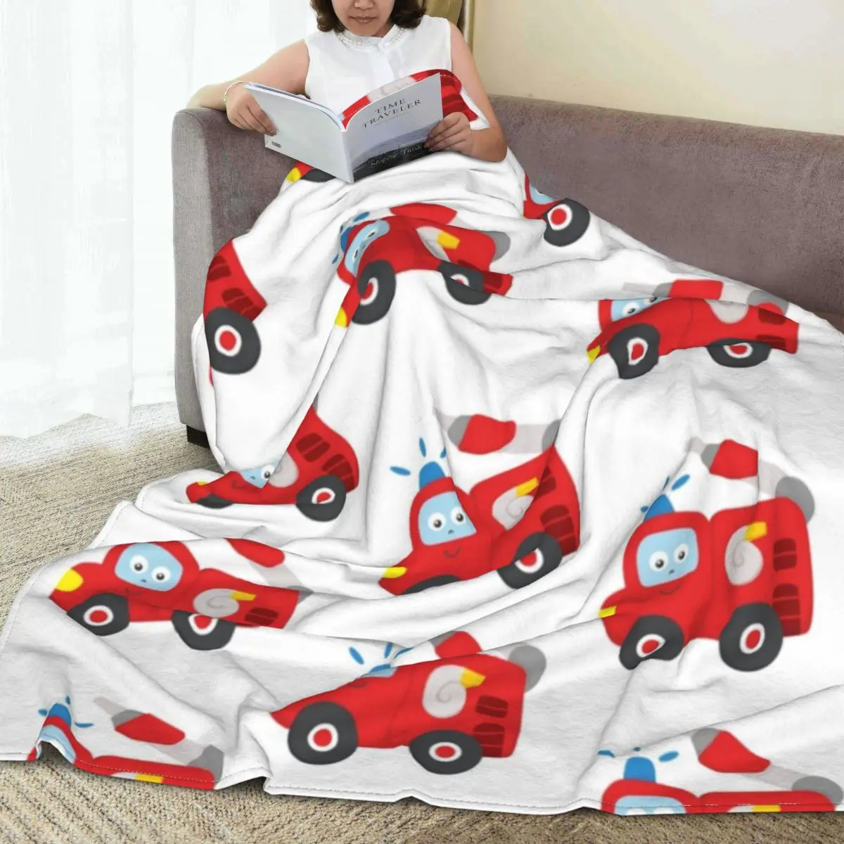 

Fire Truck Flannel Blankets Quality Soft Warm Red Cartoon Car Throw Blanket Winter Airplane Travel Couch Bed Colorful Bedspread