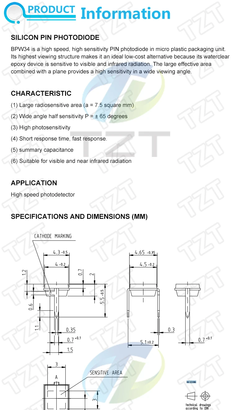 TZT 10 Stück/Lot Fotodiode BPW34 Neues Original – Detail 1