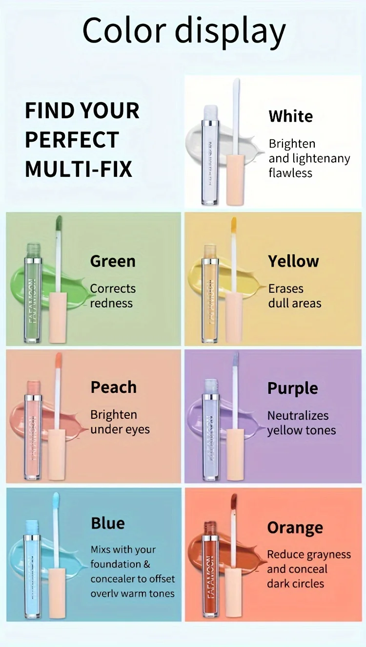 Description Picture 4 of itemFull Coverage for Dark Circles Redness & Dull Skin Tones Natural Finish Liquid Contour Makeup Colorful