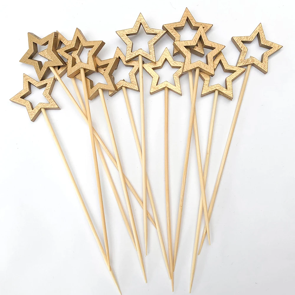 Description Picture 2 of item50/100Pcs Disposable Bamboo Skewers Food Picks Star Shape Buffet Cupcake Fruit Forks Party Dessert Salad Sticks Toothpick Skewer