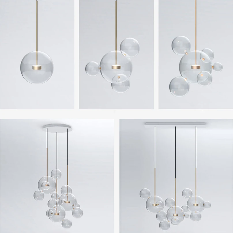 LED Postmodern Iron Glass White Bubbles Chandelier Lighting Lamparas De Techo Suspension Luminaire Lampen For Dinning Room