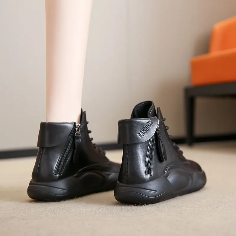 

2023 Thick Soled Nude Boots for Women In The Spring Autumn of British Style Academy Lace Up Zipper Decorated Thin Short Boots